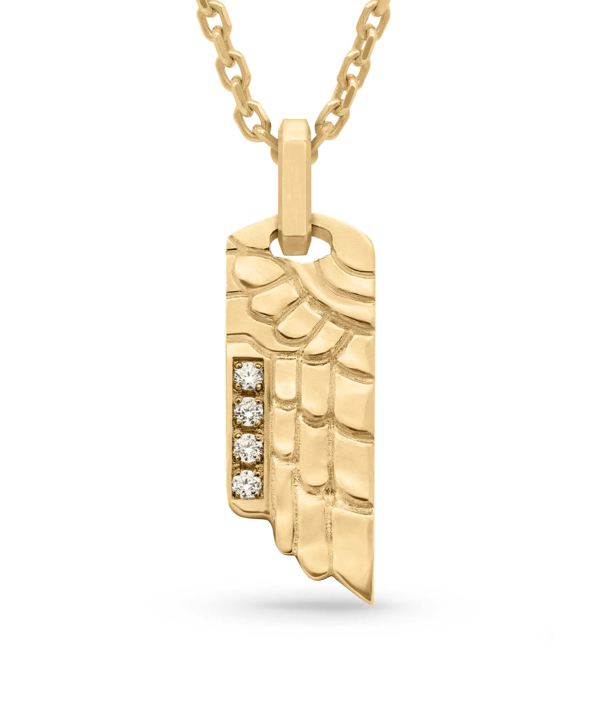 AMULETHA symbolic luxury jewelry gifting - Wing Tag Amulet - yellow gold with diamonds - front