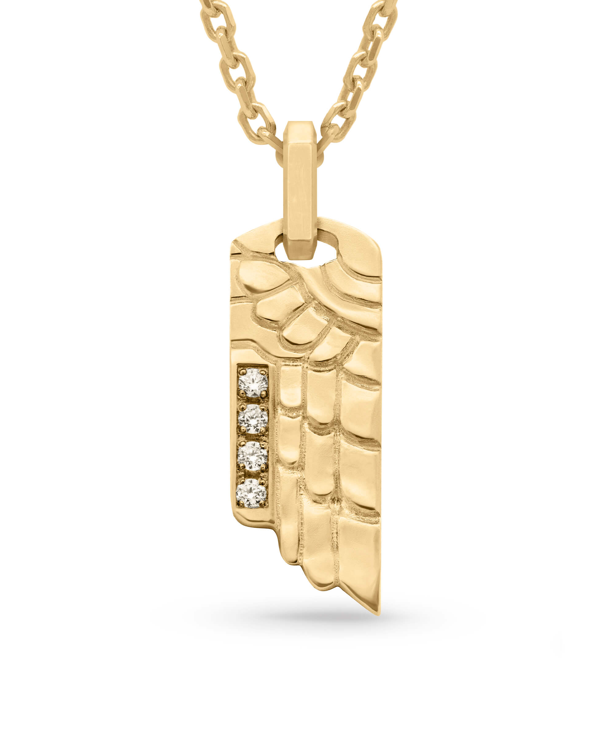 AMULETHA symbolic luxury jewelry gifting - Wing Tag Amulet - yellow gold with diamonds - front
